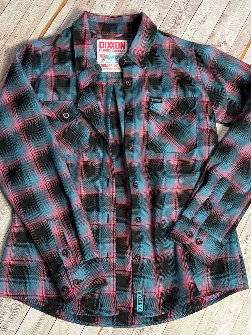 Dixxon Women’s Shreddy Plaid Flannel Shirt - Teal & Red
